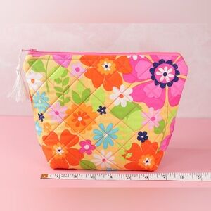 Handmade Quilted floral cosmetic bag with zipper closure